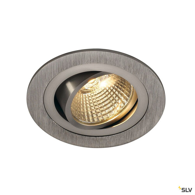 NEW TRIA 1 SET recessed fitting, single-headed LED, 3000K, round, brushed aluminium, 38°, 9.1W, incl. driver, clip springs
