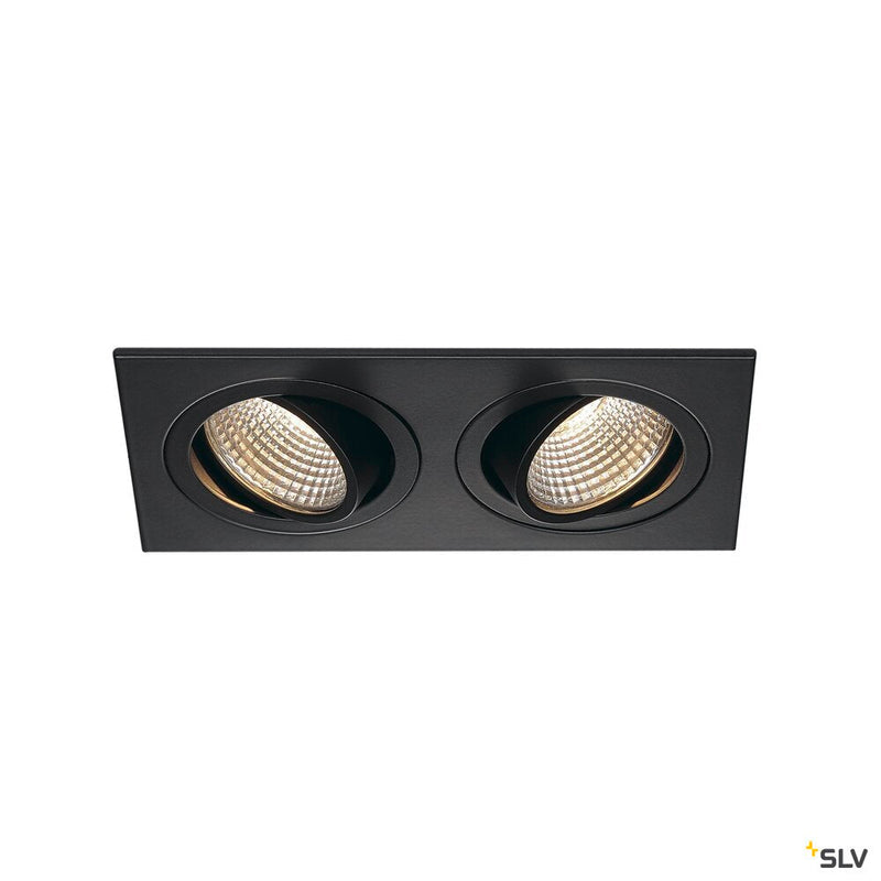 NEW TRIA 2 SET recessed fitting, double-headed LED, 3000K, rectangular, matt black, 38°, 15W, incl. driver, clip springs