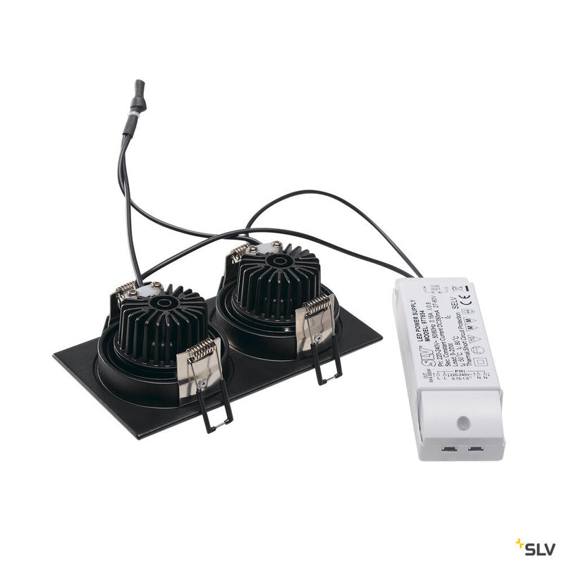 NEW TRIA 2 SET recessed fitting, double-headed LED, 3000K, rectangular, matt black, 38°, 15W, incl. driver, clip springs