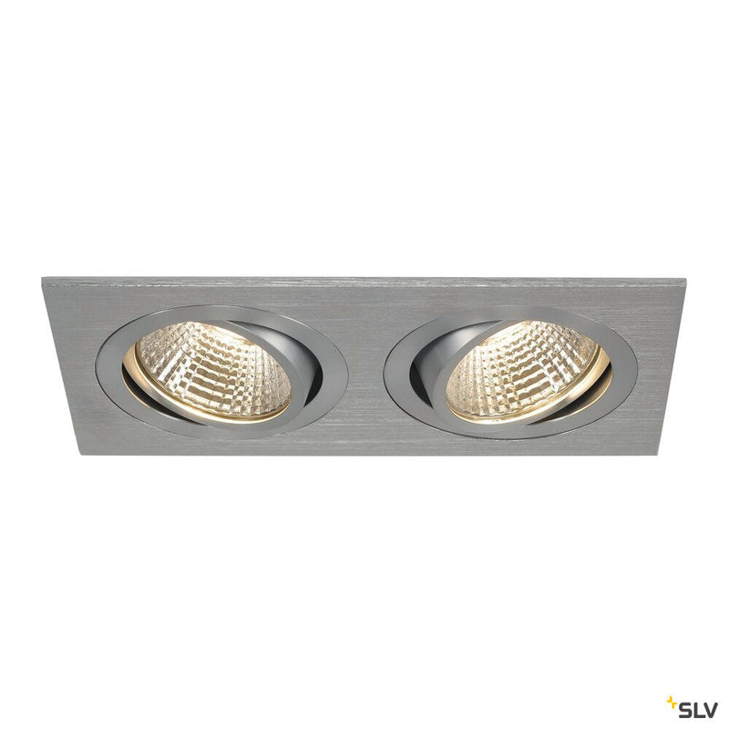 NEW TRIA 2 SET recessed fitting, double-headed LED, 3000K, rectangular, brushed aluminium, 38°, 14.7W, incl. driver, clip springs