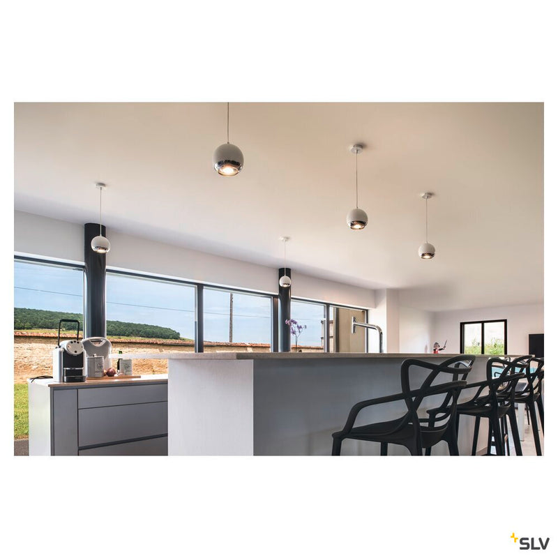 LIGHT EYE, pendant, QPAR111, white/chrome, clear cable, white/chrome ceiling plate, max. 75W