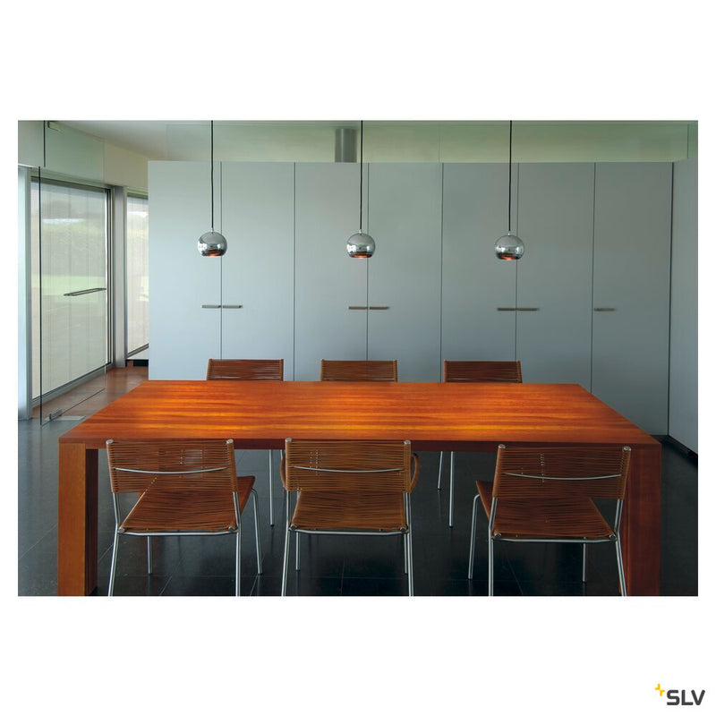 LIGHT EYE, pendant, QPAR111, chrome, black textile cable, chrome ceiling plate, max. 75W,