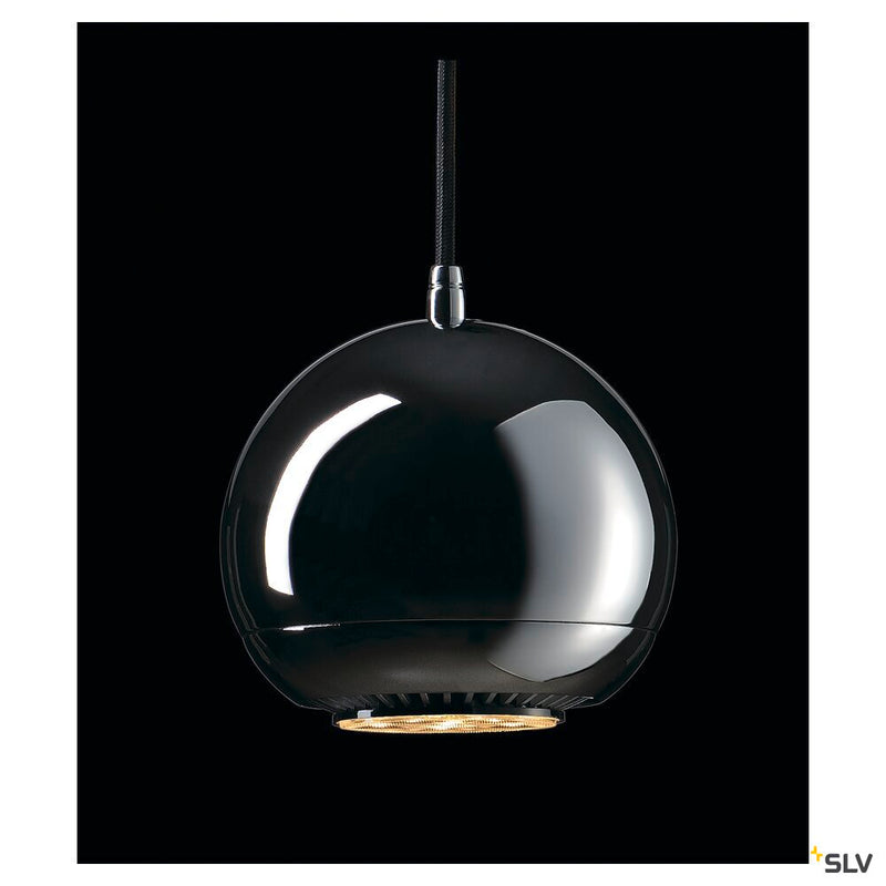 LIGHT EYE, pendant, QPAR111, chrome, black textile cable, chrome ceiling plate, max. 75W,