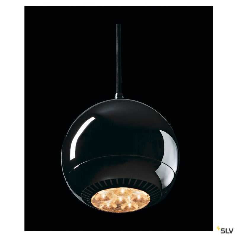 LIGHT EYE, pendant, QPAR111, chrome, black textile cable, chrome ceiling plate, max. 75W,