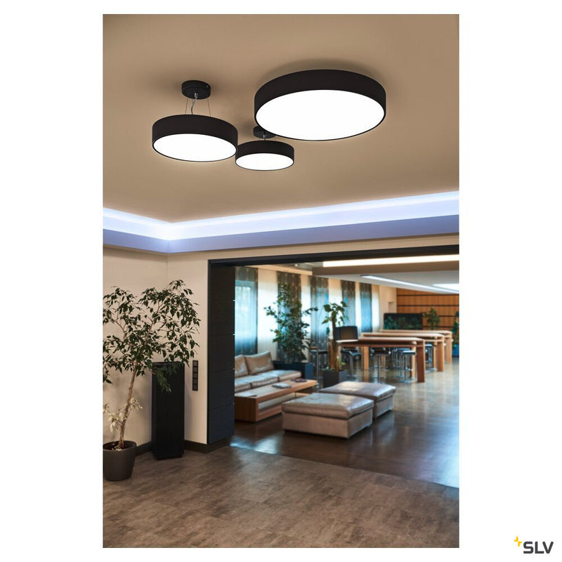 MEDO 60 ceiling light, LED, 3000K, round, black, Ø 60 cm, can be converted to a pendant, 40 W