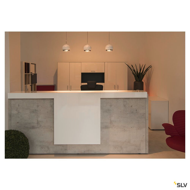 LIGHT EYE, pendant  for 240V 1-phase track, QPAR111, white / chrome, max. 75W, incl. 1-phase adapter