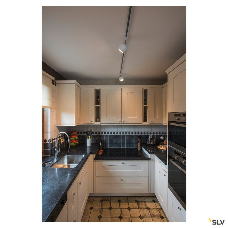 LIGHT EYE spot for 240V 1-phase track, QPAR51, white / chrome, max. 50W, incl. 1-phase adapter, white