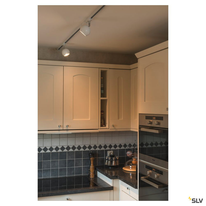 LIGHT EYE spot for 240V 1-phase track, QPAR51, white / chrome, max. 50W, incl. 1-phase adapter, white