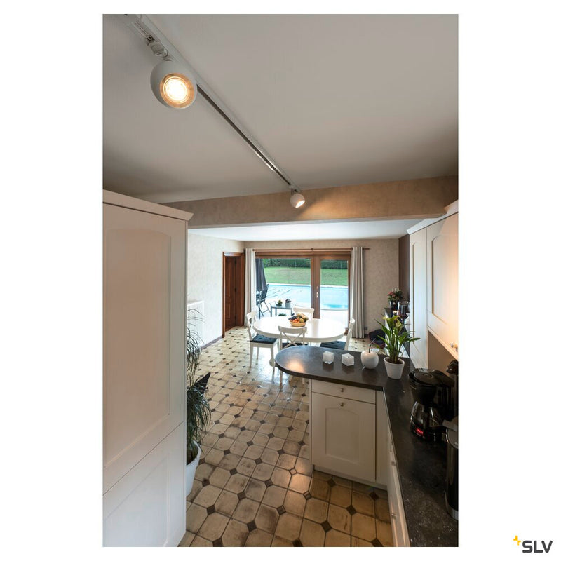 LIGHT EYE spot for 240V 1-phase track, QPAR51, white / chrome, max. 50W, incl. 1-phase adapter, white