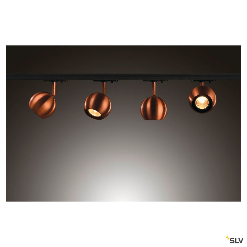 LIGHT EYE spot for 240V 1-phase track, QPAR51, copper colour, max. 50W, incl. 1-phase adapter, black