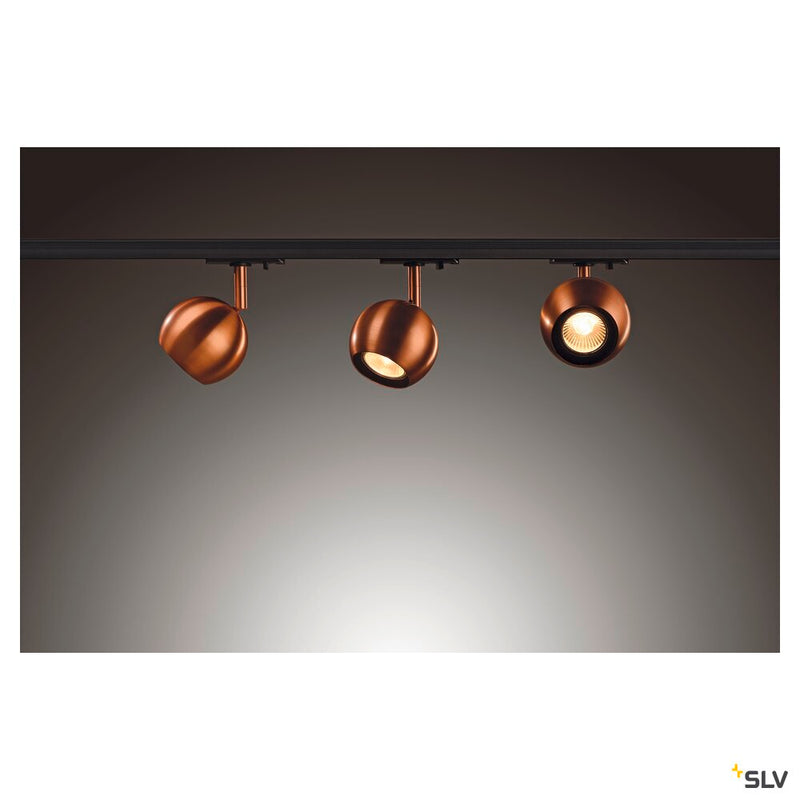 LIGHT EYE spot for 240V 1-phase track, QPAR51, copper colour, max. 50W, incl. 1-phase adapter, black