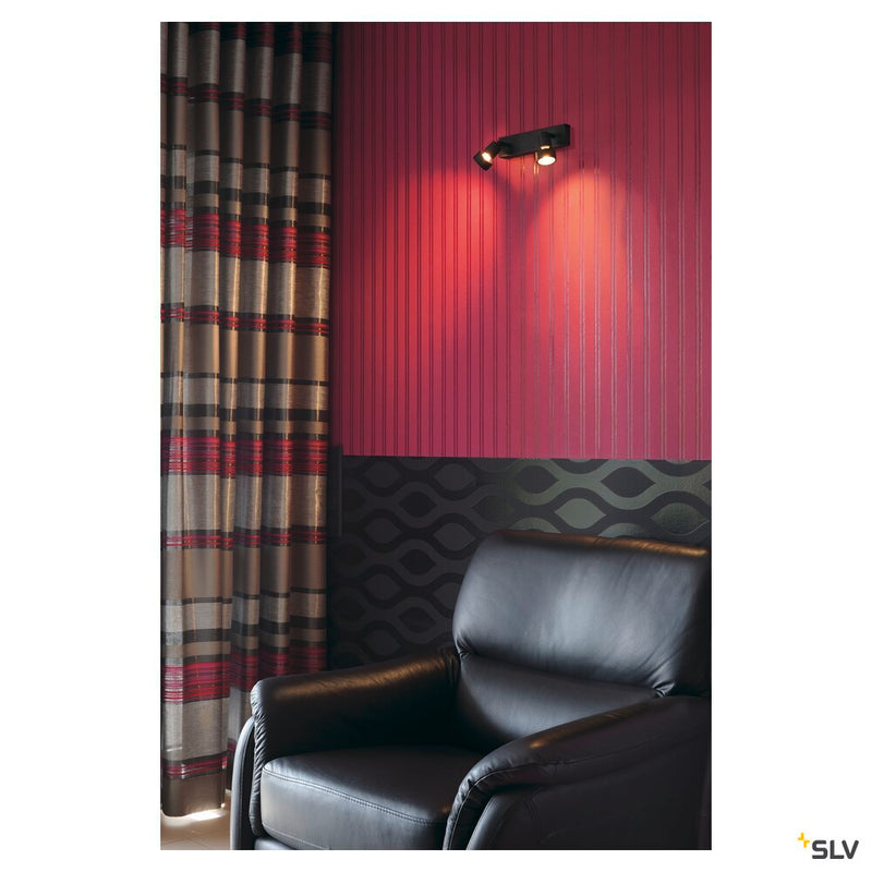 PURI 2 wall and ceiling light, double-headed, QPAR51, matt black, max. 100 W, with deco ring
