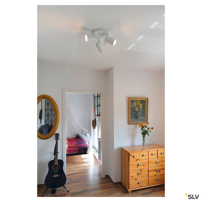 ASTO TUBE 3 wall and ceiling light, triple-headed, QPAR51, round canopy, white, max. 225 W