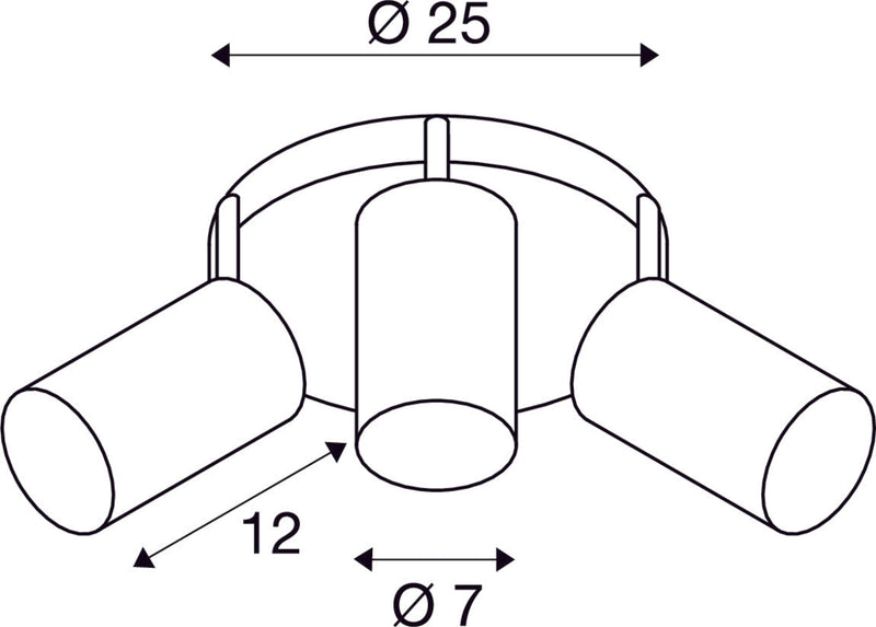 ASTO TUBE 3 wall and ceiling light, triple-headed, QPAR51, round canopy, white, max. 225 W