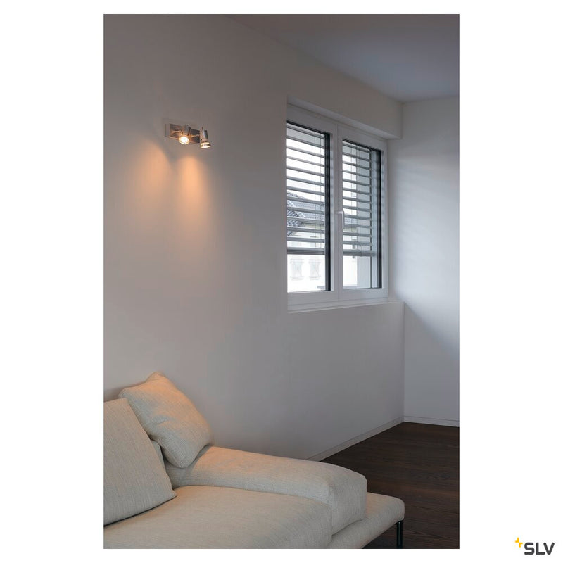 ASTO 2 wall and ceiling light, double-headed, QPAR51, brushed aluminium, max. 150 W