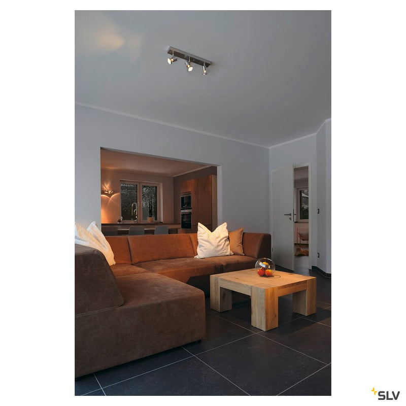ASTO 3 wall and ceiling light, triple-headed, QPAR51, brushed aluminium, max. 225 W