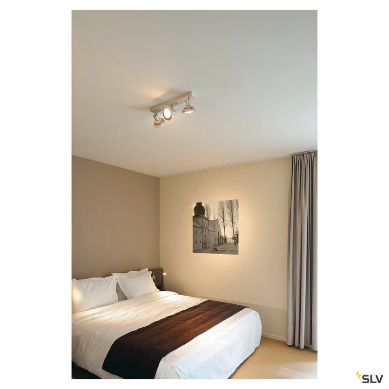 ASTO 3 wall and ceiling light, triple-headed, QPAR51, brushed aluminium, max. 225 W