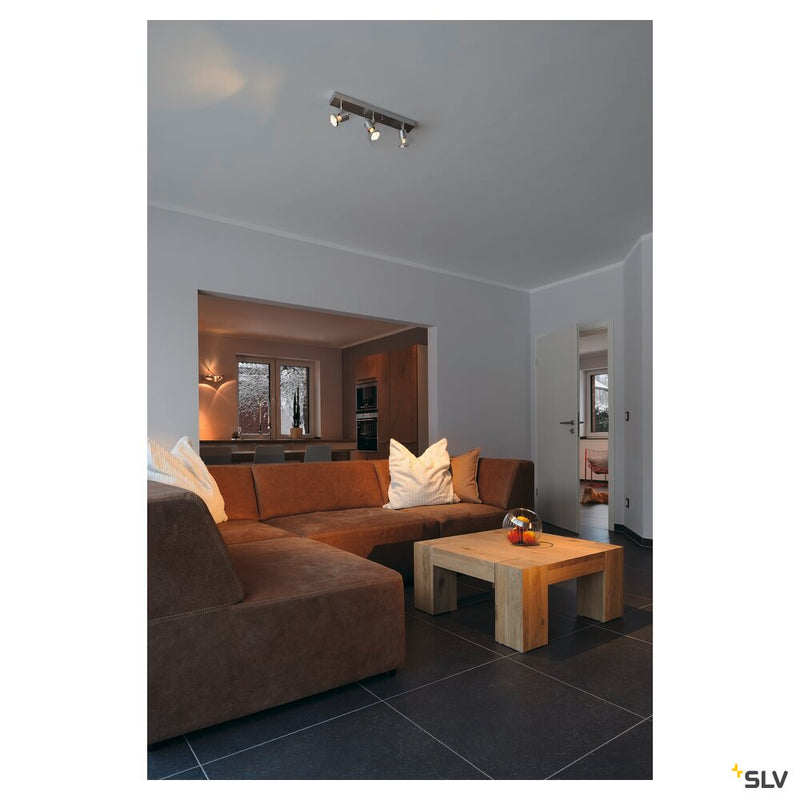 ASTO 3 wall and ceiling light, triple-headed, QPAR51, brushed aluminium, max. 225 W