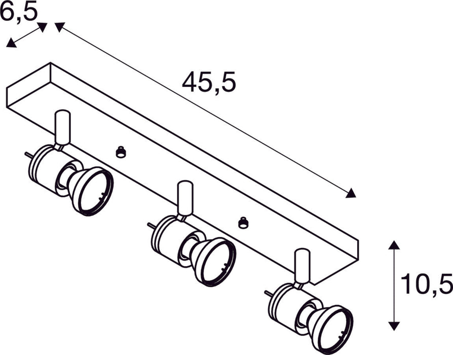 ASTO 3 wall and ceiling light, triple-headed, QPAR51, brushed aluminium, max. 225 W