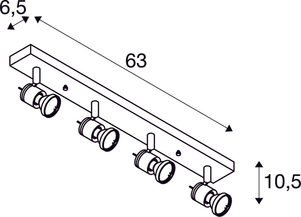 ASTO 4 wall and ceiling light, four-headed, QPAR51, brushed aluminium, max. 300 W