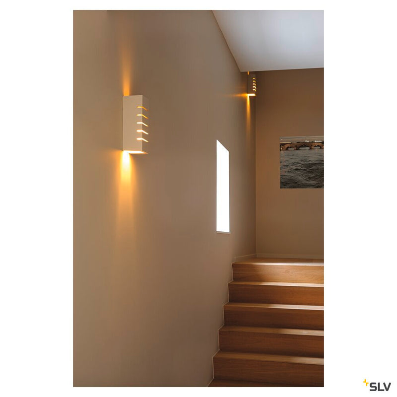 PLASTRA wall light, square, 100 Slot, white plaster, E14, max. 40 W