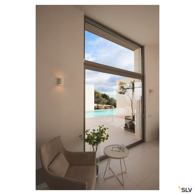 PLASTRA 104, wall light, QT14, round, white plaster, QT14, max. 42 W