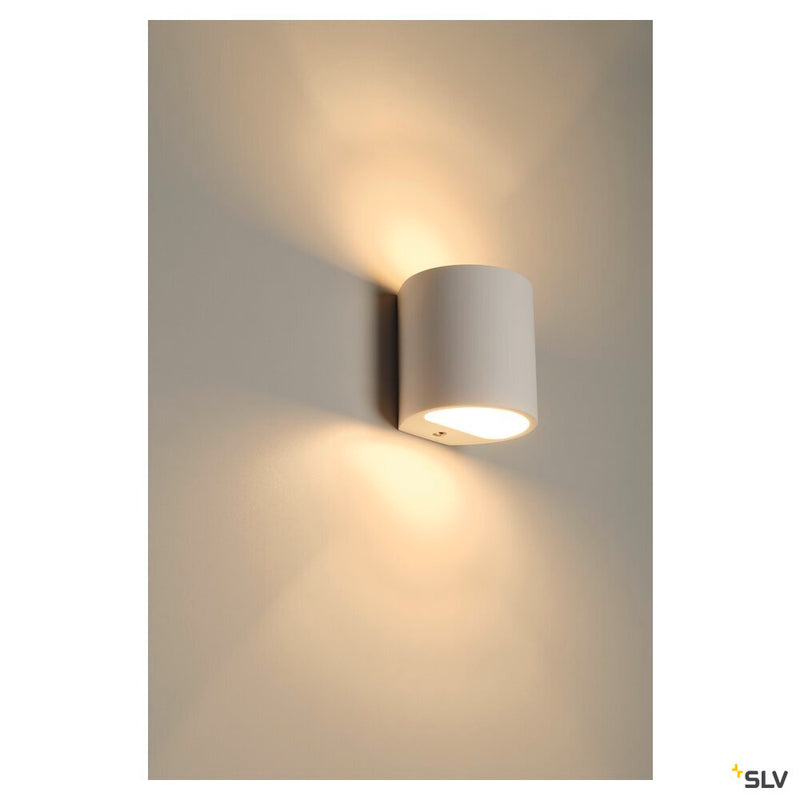 PLASTRA 104, wall light, QT14, round, white plaster, QT14, max. 42 W