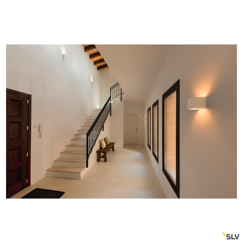 PLASTRA wall light, QPAR51, square, Cube, white plaster, max. 42 W