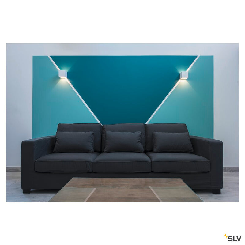PLASTRA wall light, QPAR51, square, Cube, white plaster, max. 42 W