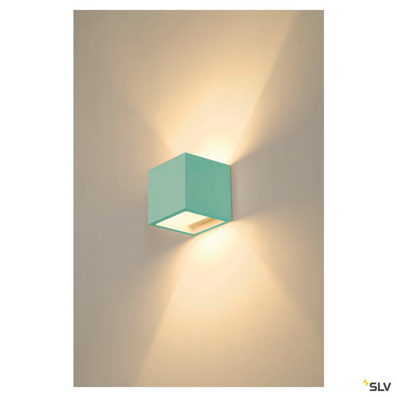 PLASTRA wall light, QPAR51, square, Cube, white plaster, max. 42 W