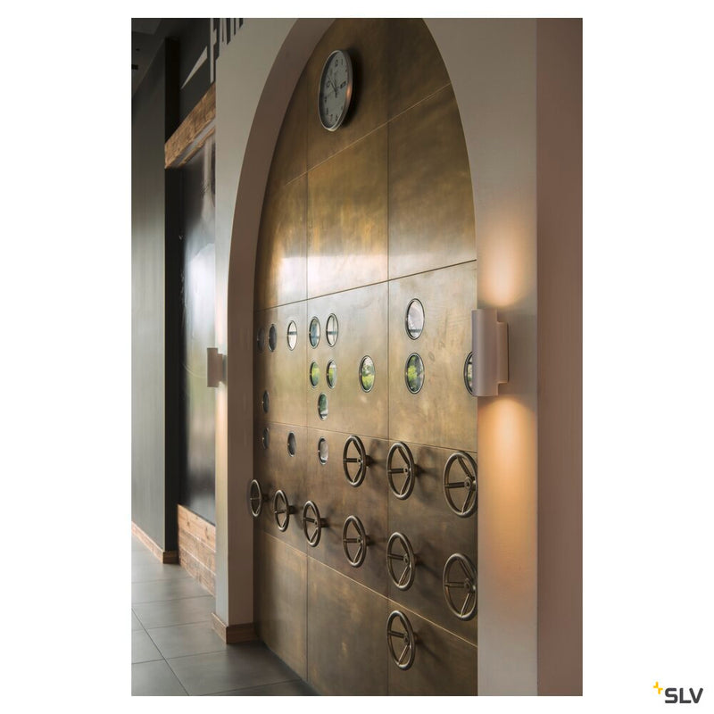 PLASTRA wall light, QPAR51, round, tube, white plaster, max. 70W