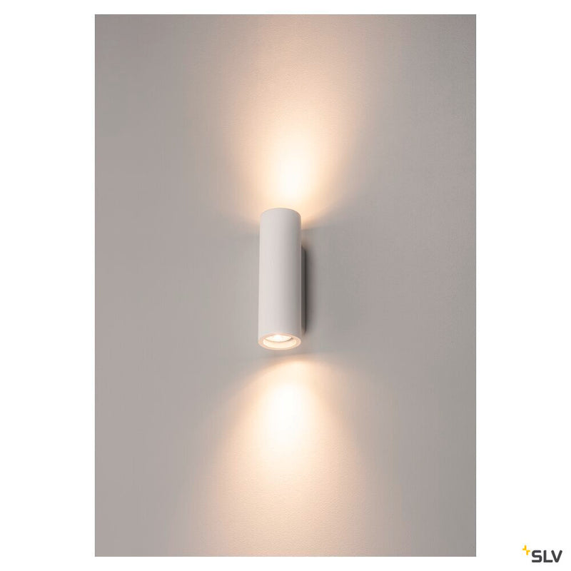 PLASTRA wall light, QPAR51, round, tube, white plaster, max. 70W