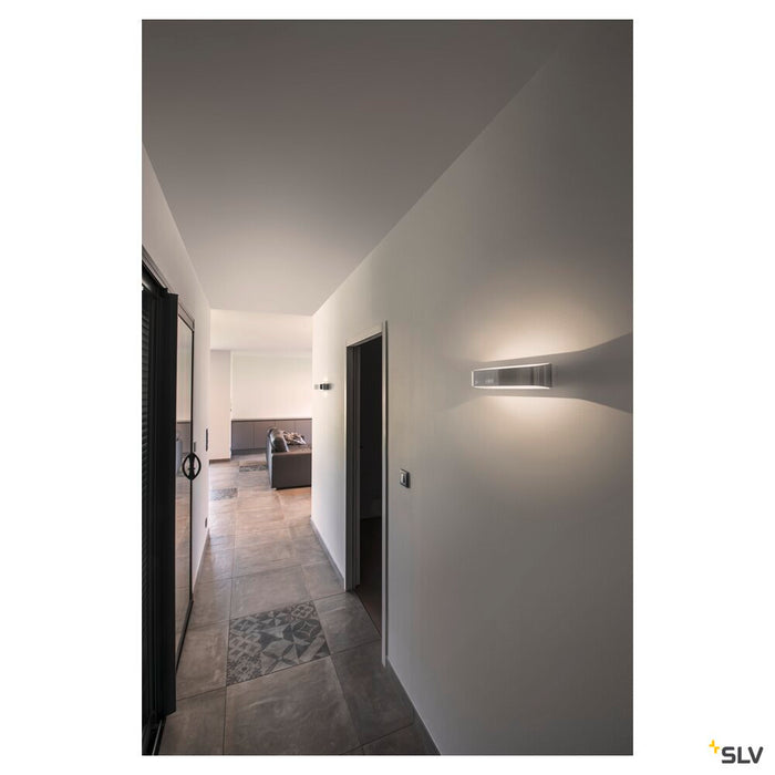 ASSO 300 wall light, LED, 3000K, oval, brushed aluminium /white, L/W/H 30/9.5/7 cm