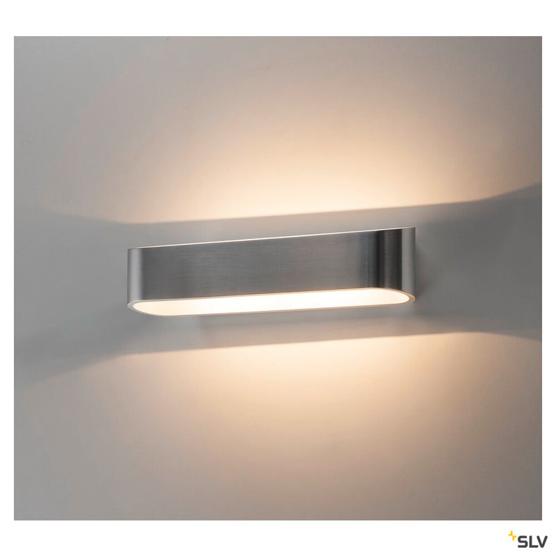 ASSO 300 wall light, LED, 3000K, oval, brushed aluminium /white, L/W/H 30/9.5/7 cm