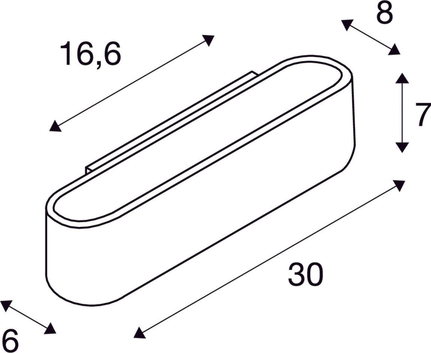 OSSA 300 wall light, QT-DE12, oval, up/down, brushed aluminium, L/W/H 30/8/6.5 cm, max. 120W