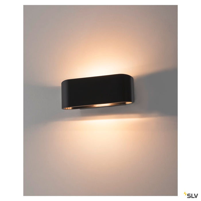 OSSA 180 wall light, QT-DE12, oval, up/down, black, L/W/H 18/8/7 cm, max. 100W