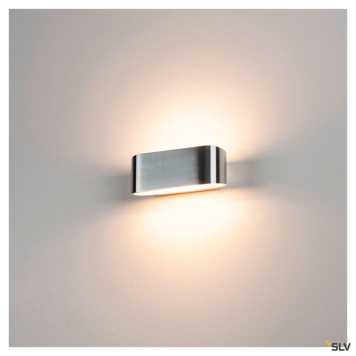 OSSA 180 wall light, QT-DE12, oval, up/down, brushed aluminium, L/W/H 18/8/7 cm, max. 100W