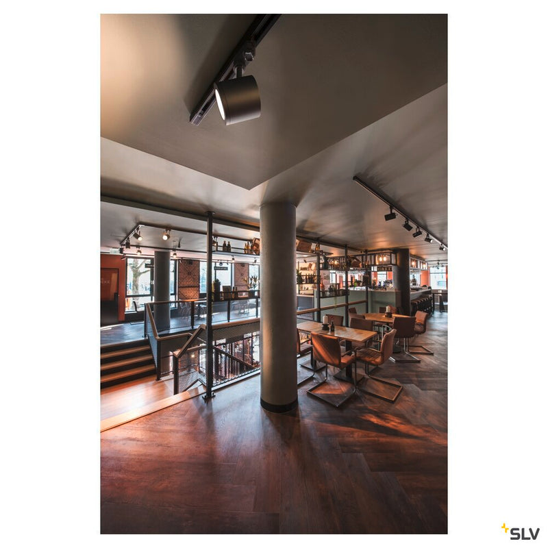 ENOLA_C, spot for 240V 3-phase track, LED, 3000K, round, black, 55°, 11.2 W, incl. 3-phase adapter