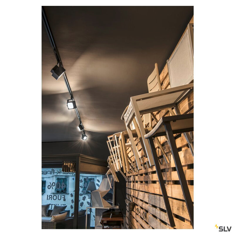 EURO CUBE, spot for 240V 3-phase track, LED, 3000K, black, 60°, incl. 3-phase adapter