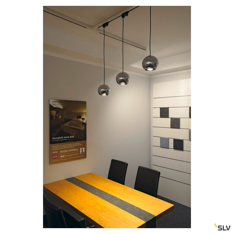 LIGHT EYE, pendant for high-voltage 3-phase track, QPAR111, chrome, max. 75W, incl. 3-phase adapter