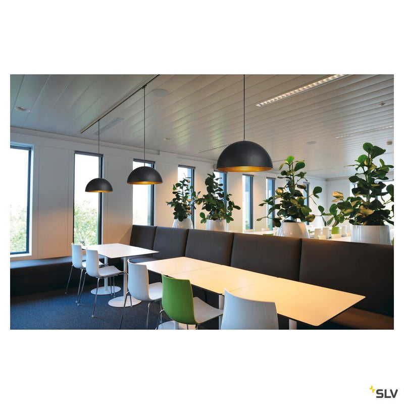 FORCHINI M pendant for 240V 3-phase track, TC-(D,H,T,Q)SE, round, black/gold, Ø 40cm, incl. 3-phase adapter, black