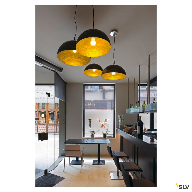 FORCHINI PD-1, pendant, A60, round, matt black/gold, Ø 50 cm, max. 40W
