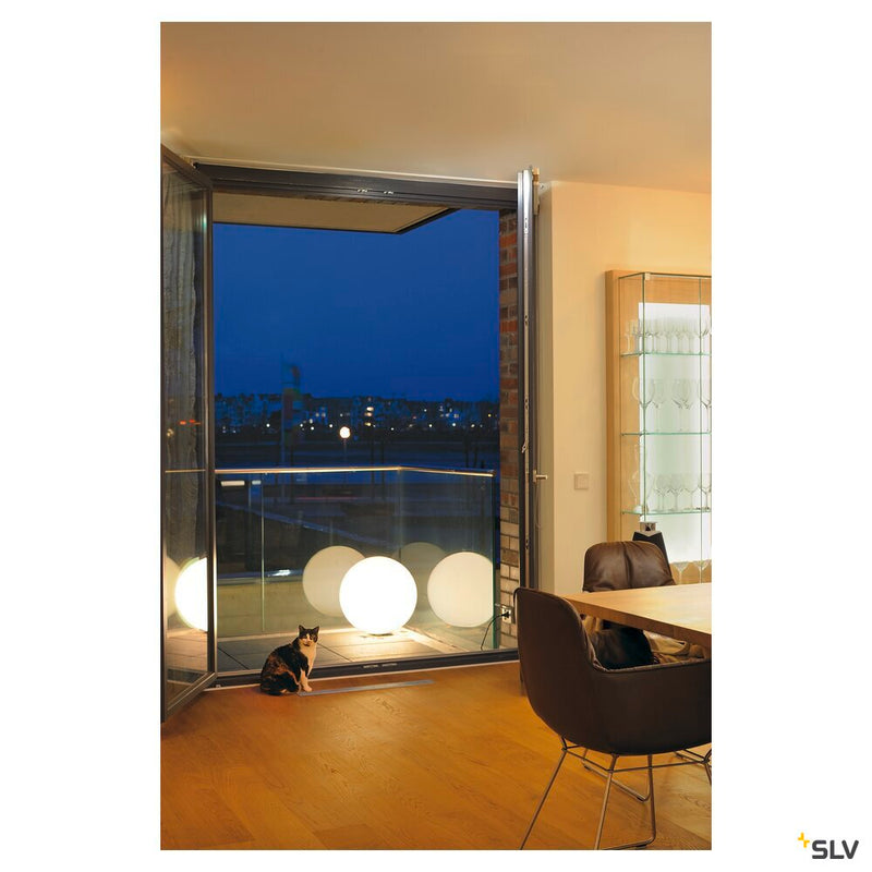 ROTOBALL FLOOR 50, outdoor floor stand, TC-(D,H,T,Q)SE, IP44, ball, white, Ø 50 cm, max. 24W