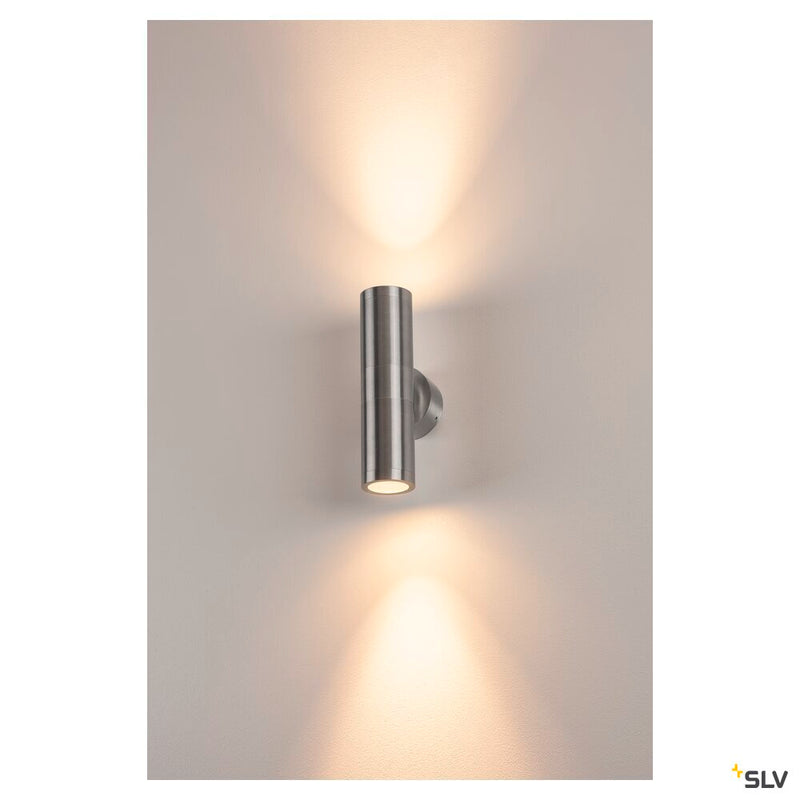 ASTINA, outdoor wall light, TCR50-SE, IP44, round, up/down, brushed aluminium, max. 44W