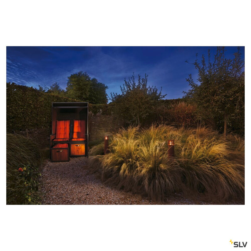 RUSTY 70, outdoor floor stand, TC-DSE, IP55, round, rusted steel, Ø/H 19/70 cm, max. 11W