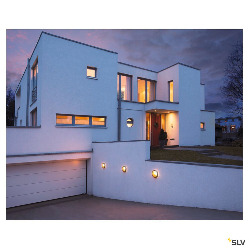 BULAN, outdoor wall and ceiling light, C35, IP44, round, silver-grey, frosted glass, max. 60W