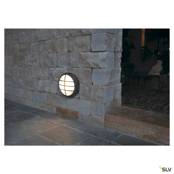 BULAN GRID, outdoor wall and ceiling light, A60, IP55, round, anthracite, max. 50W, PC cover