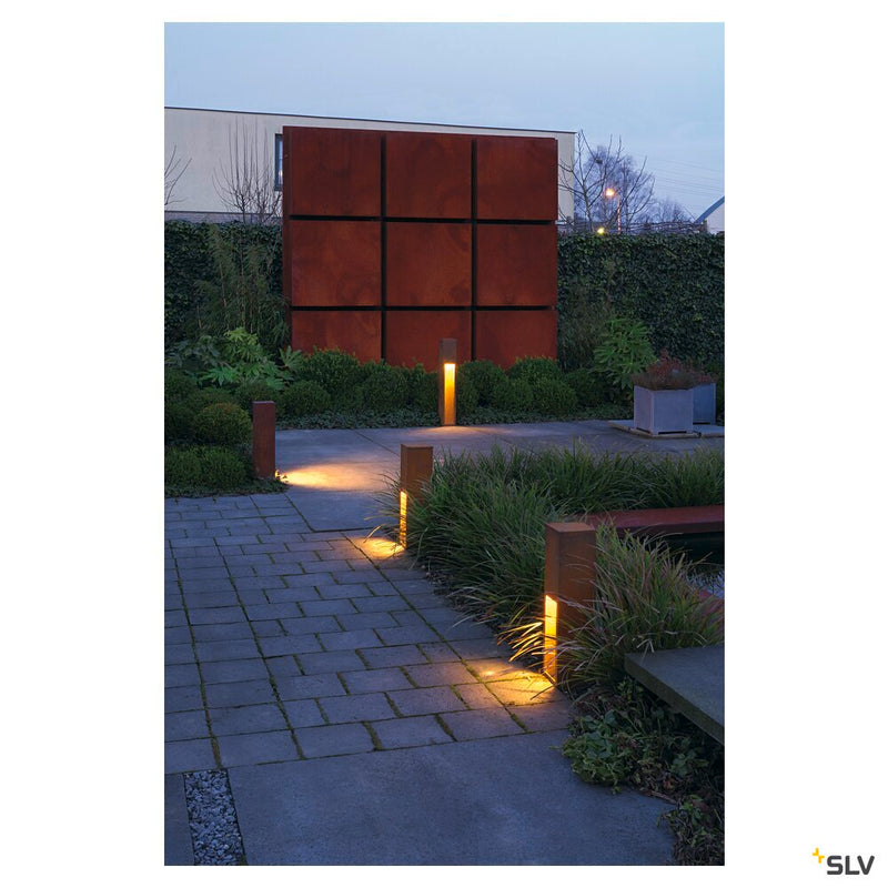 RUSTY SLOT 50, outdoor floor stand, TC-DSE, IP44, rusted steel, L/W/H 12/12/50 cm, max. 11W