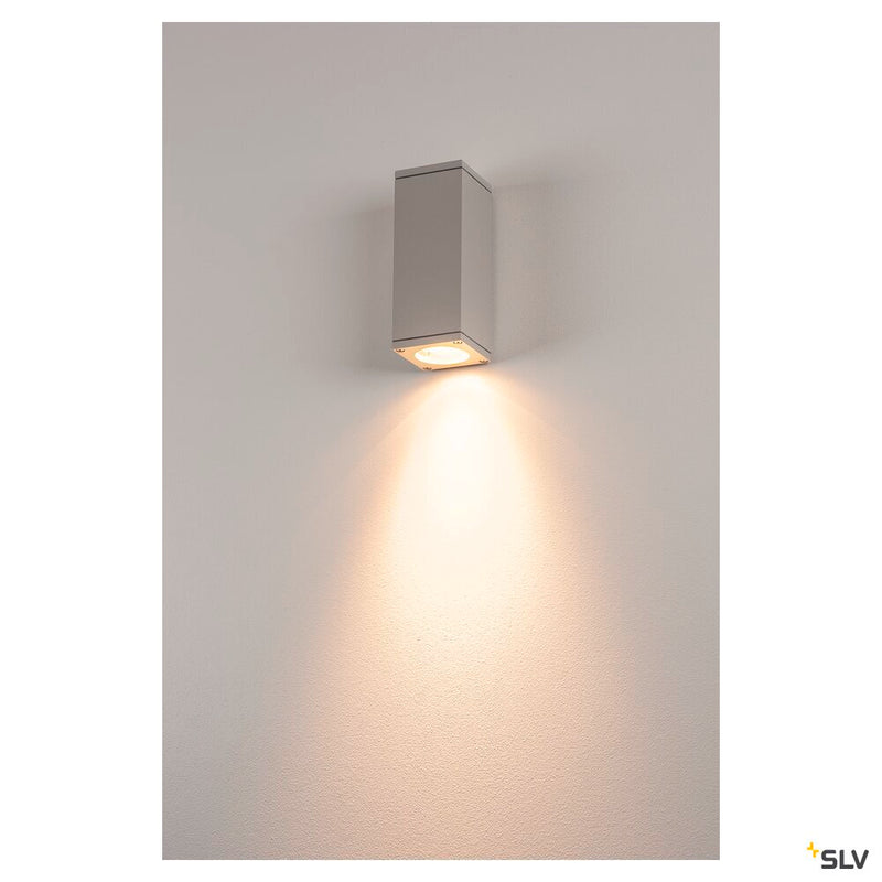 THEO WALL, outdoor wall light, QPAR51, square, silver-grey, max. 35W