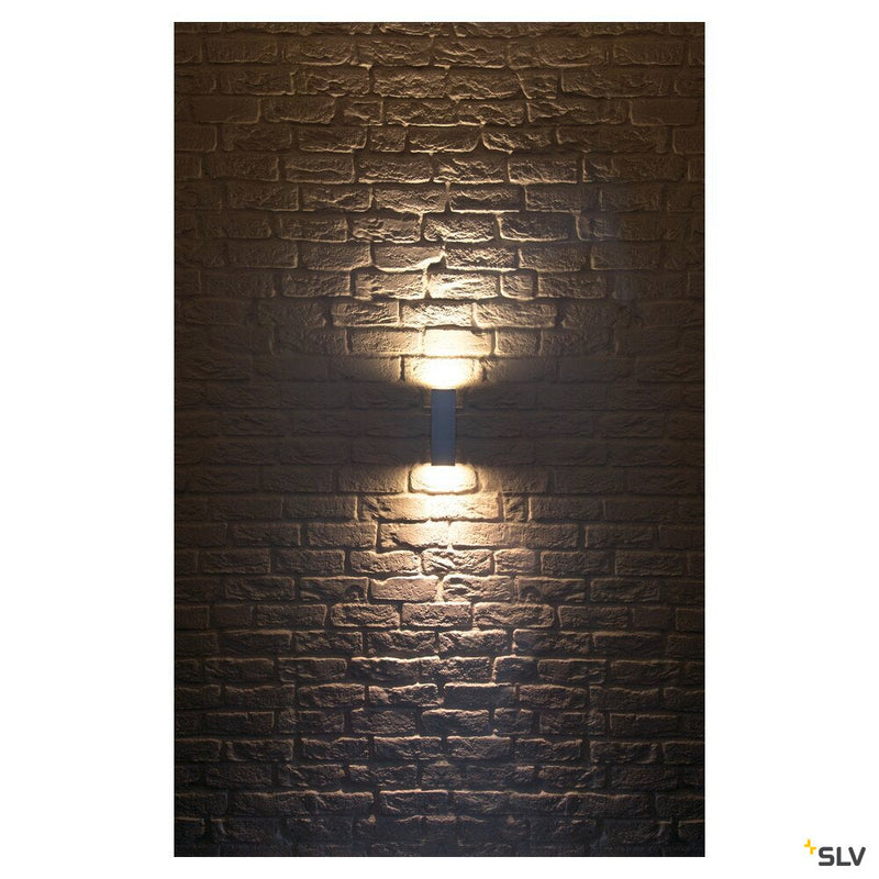 THEO, outdoor wall light, QPAR51, IP44, square, up/down, silver-grey, max. 70W